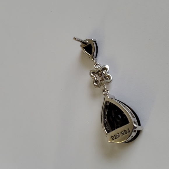 Sterling Silver 925 Onyx Quartz Dangle Earrings - Picture 6 of 7
